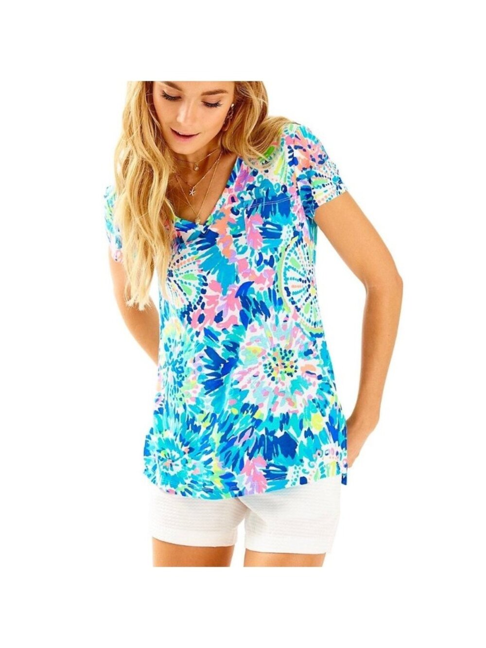 Lilly Pulitzer XS Dive In Meredith V-Neck Tshirt Tee Top